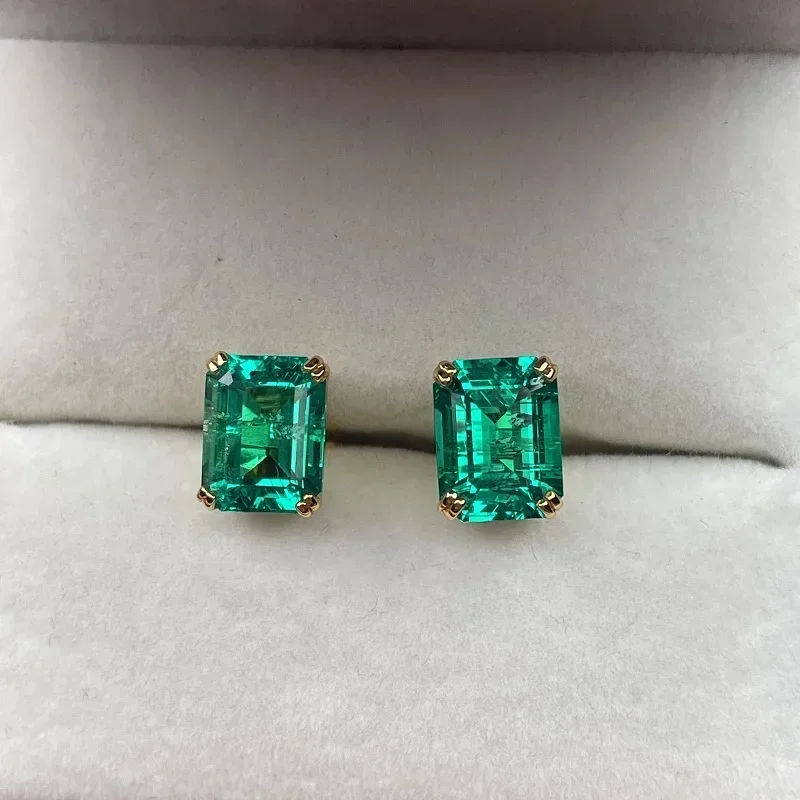 RUIF Custom New Classic Style 925 Silver 7x9mm Emerald Cut Lab Grown Gemstone Emerald Earrings Women Jewelry Ladies Party Gift