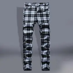 Stylish  Men Pants All Match Leisure Spring Trousers Slim Fit Full Length Men Plaid Print Pants for Dating