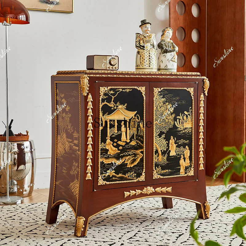 

French Chinese style luxury classical foyer entrance shoe cabinet solid wood dining edge simple FT