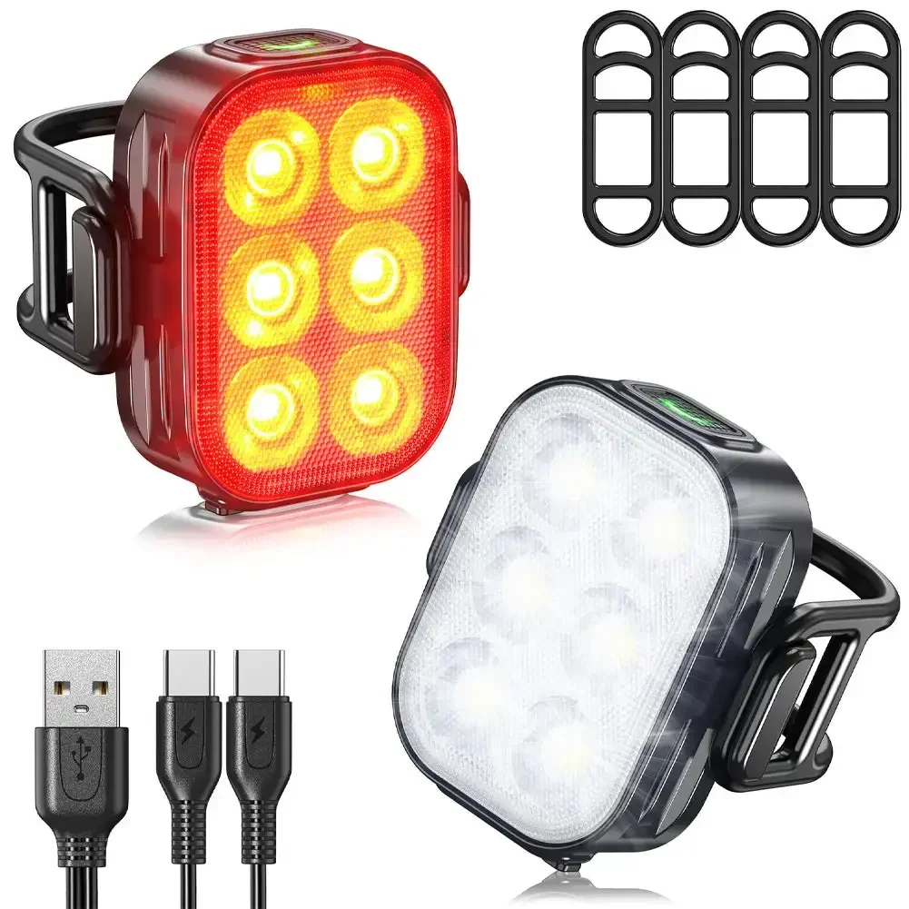 Led Bicycle Headlight Tail Light MTB Road Bike Bright Flashlight Night Cycling Waterproof 12H Working Time Type-C Rechargeable