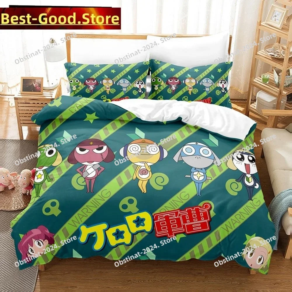 

3D Kawaii cartoons Bed Sheet Keroro Frog Bedding Set Duvet Cover Full Queen King Size Pillowcase Bed Printed Bed Set Single Twin