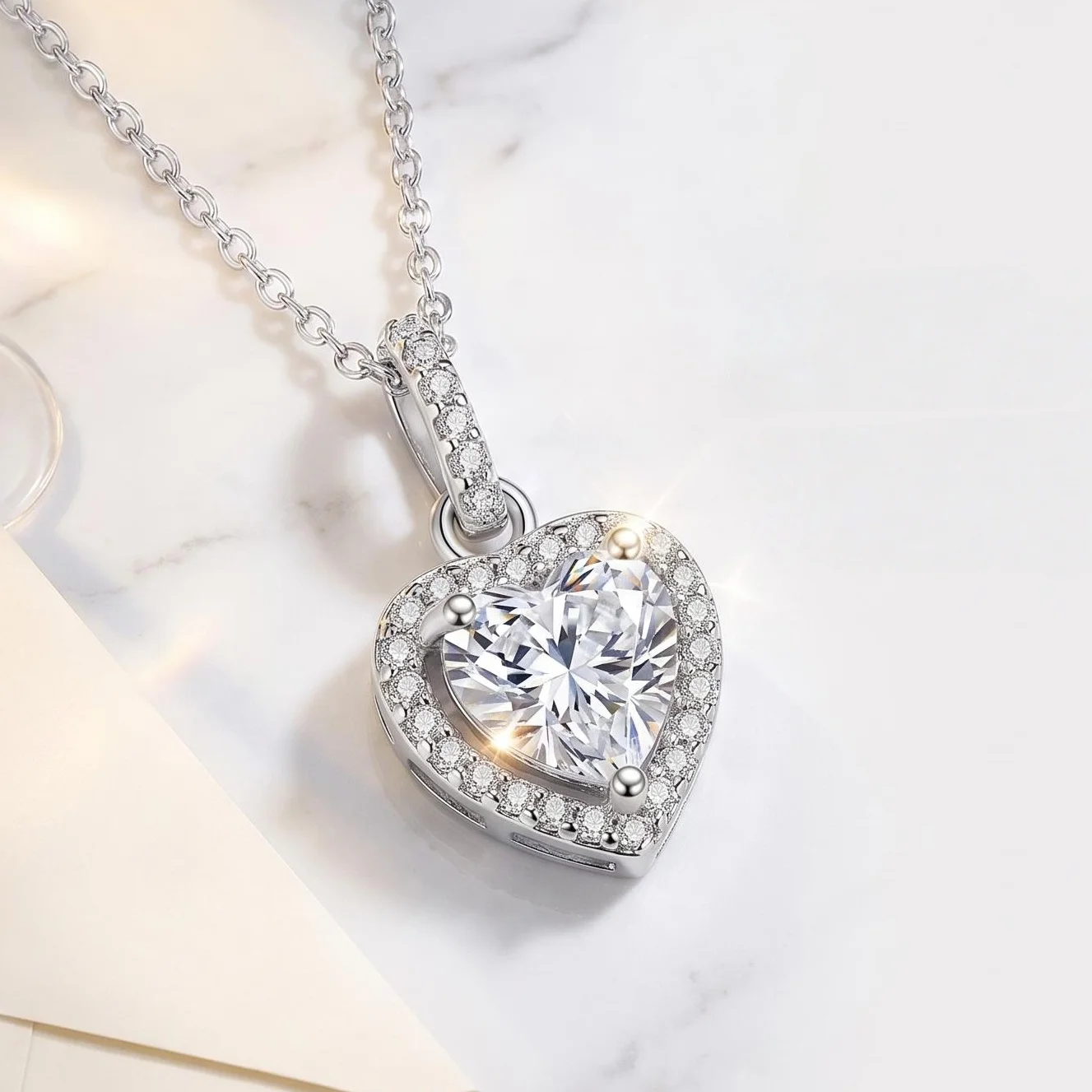 925 Sterling Silver Necklace Pendant Heart Exquisite for Women Shining Luxury Wedding Jewelry Engagement Party Gifts