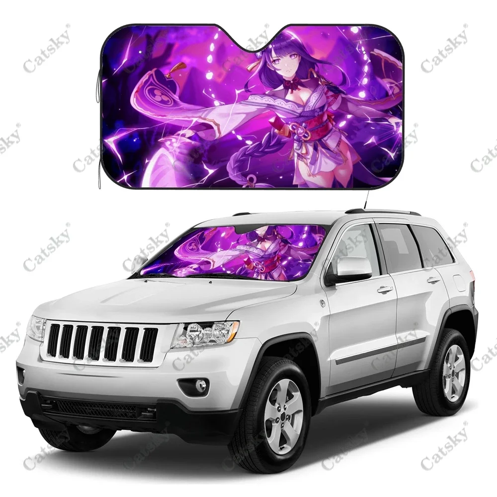 Raiden Shogun Genshin Impact car sunshade Interior Accessories Folding Sunscreen Anti-UV Pattern Printing Gift Sunshade