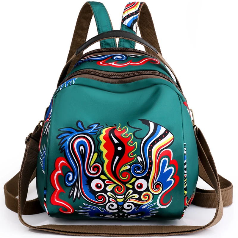 Trendy Chinese Style Printed Decorative Backpack With Multifunctional Splashproof Nylon Backpack Fashion Women Designer Knapsack