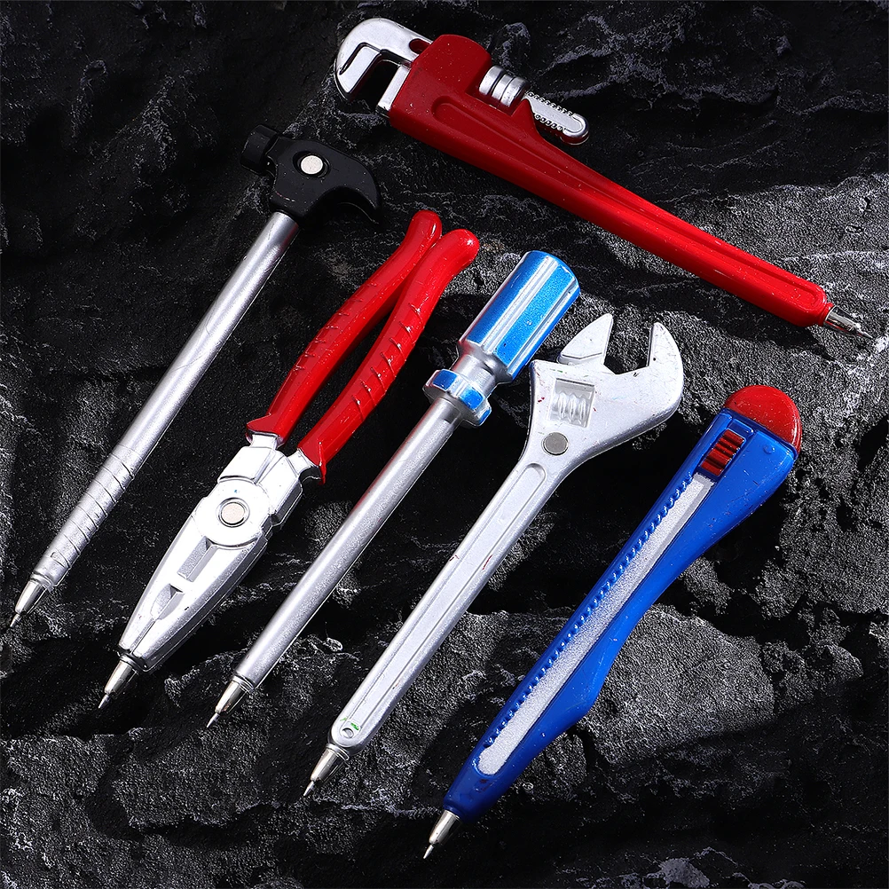 

6pcs Black Ink Hardware Shape Ballpoint Pen for Students Creative Writing Smooth Plastic Pens Stationery School