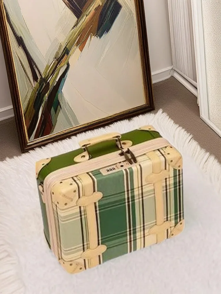 14'' 여성용 빈티지 귀여운 기내 가방, 메이크업 정리함이 포함된 미니 화장품 여행 가방, 세련된 기내 수하물