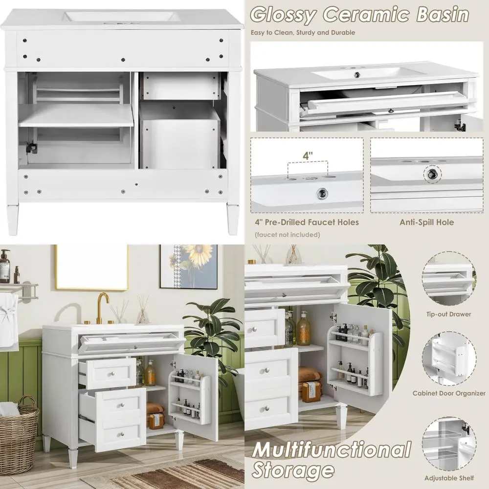

36'' Bathroom Vanity with Sink, ree Standing Single Basin Vanity Set with 2 Ders, One Cabinet, and a Tip-Out Der, Bath Cabinet w