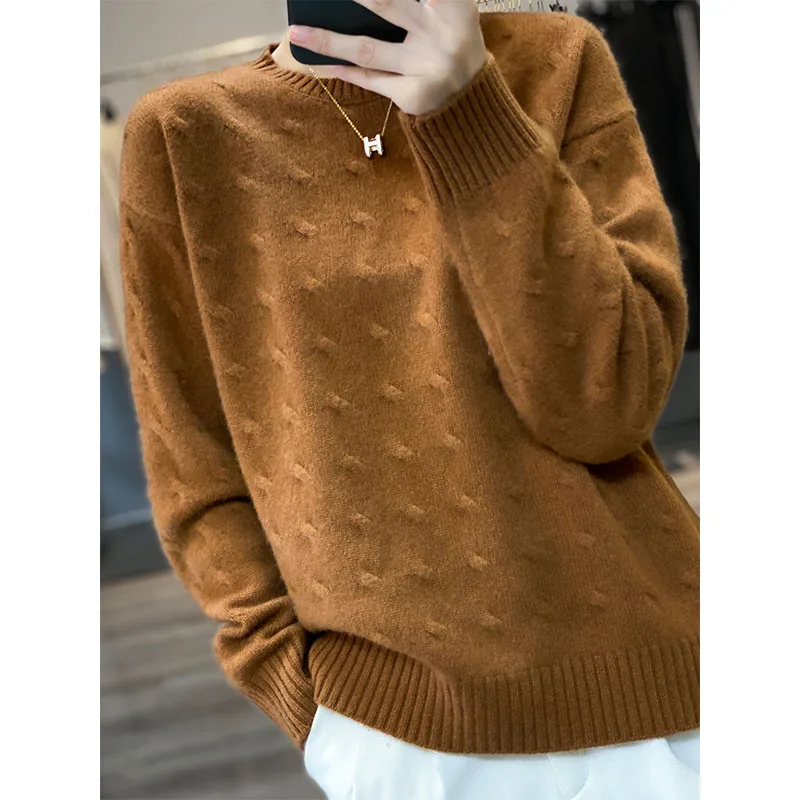 2022 Autumn Winter Thicker Cashmere  O-Neck Sweaters For Women 100% Pure Wool Knitted  Long Sleeve Knitwear New Female Jumpers