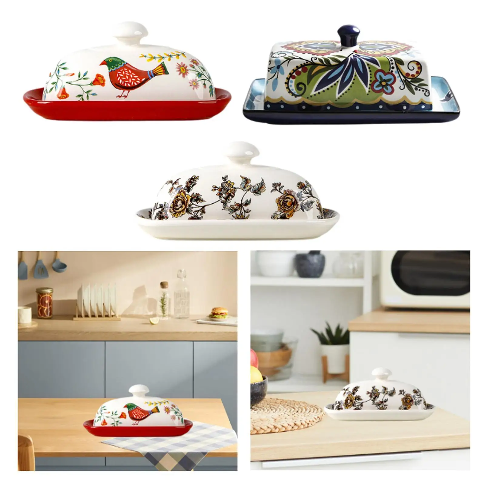 Butter Dish with Lid Cheese Butter Keeper Creative Retro Butter Box Ceramic Storage Box for Restaurant Buffet Freezer