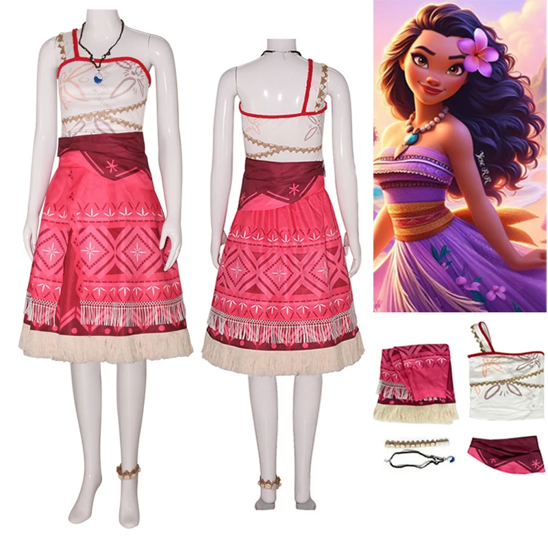 

Moana Cosplay Costume Vaiana Princess Dresses Necklace Full Set Uniform Suit Halloween Carnival Party Role Play for Women