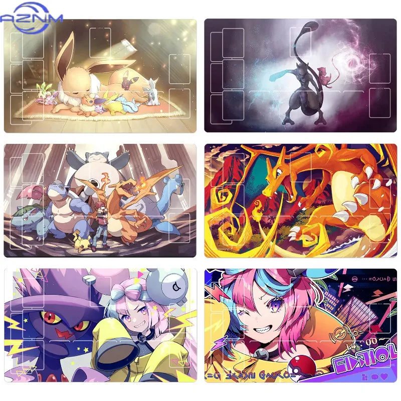 PTCG Pokemon Dedicated GAME Card Mat Battle Marnie Iono Pikachu Charizard Mewtwo Gift Toy Anime Table Mat 60x35x0.2cm