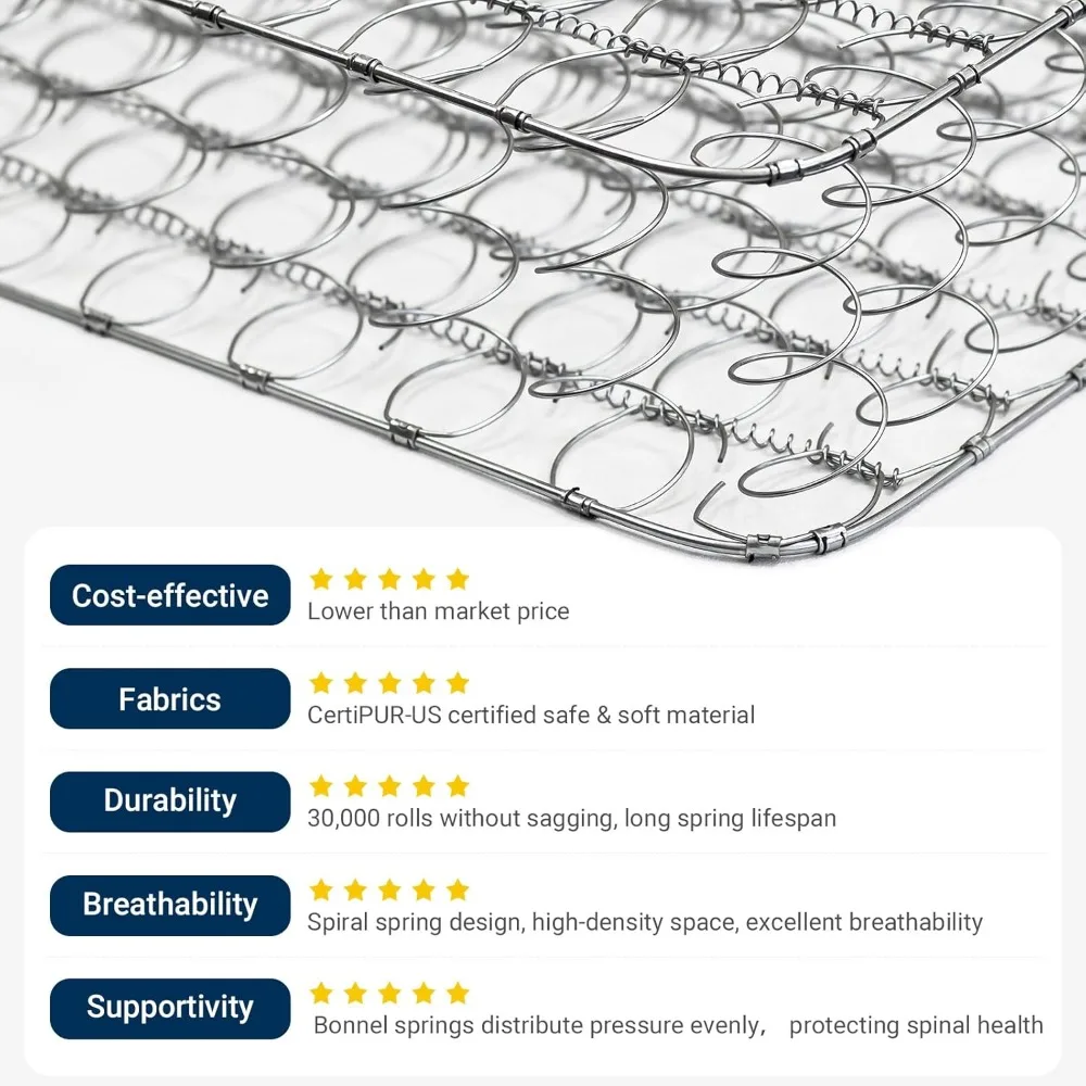 مرتبة هجينة مزدوجة مقاس 6 بوصات، متوسطة النعومة مع نسيج مسامي ومعتمد من CertiPUR-US لغرف نوم الضيوف والأطفال