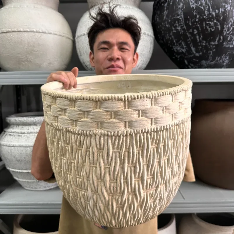 Large diameter hotel flower pot Liuquan maple antique flower pot South French style middle ancient style advanced magnesium mud