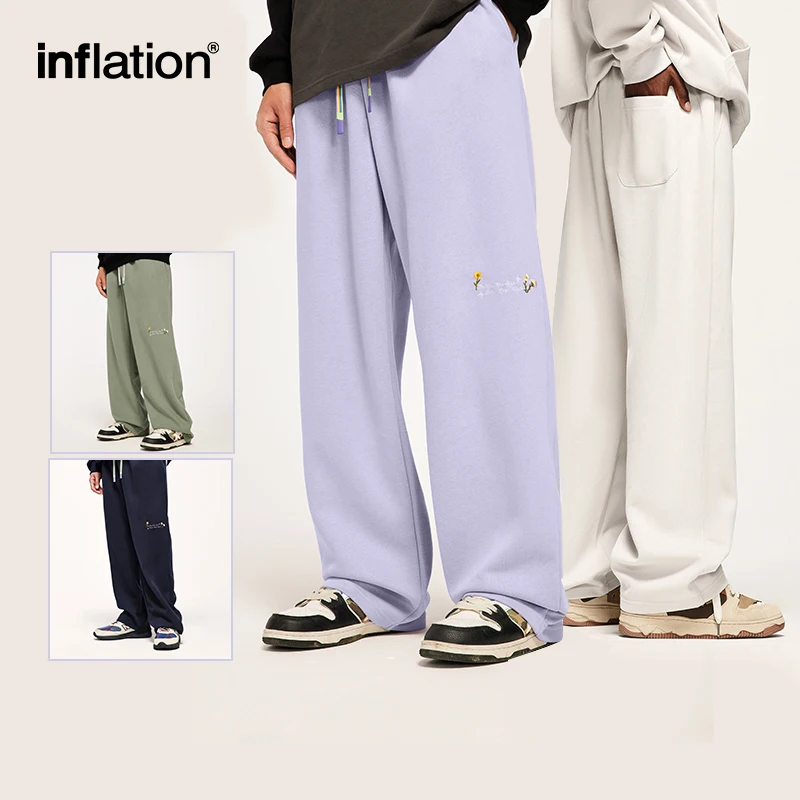 

INFLATION 320gsm Brushed Embroidery Wide-leg Pants Unisex Casual Loose Sweatpants Male Track Trousers