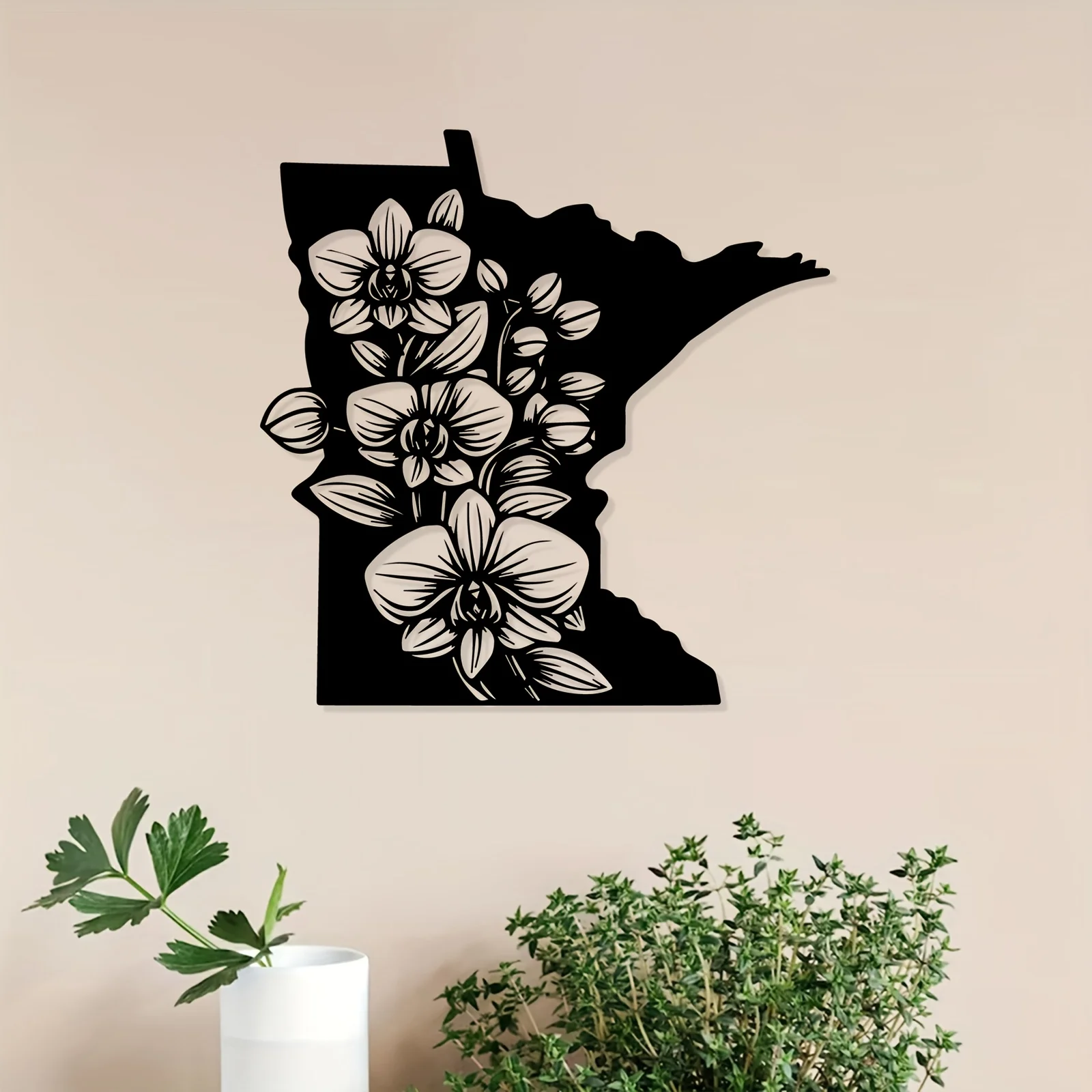 Minnesota Orchid Metal Wall Art, Rust‑Resistant Iron Floral Silhouette Mural, Indoor Outdoor Living Room