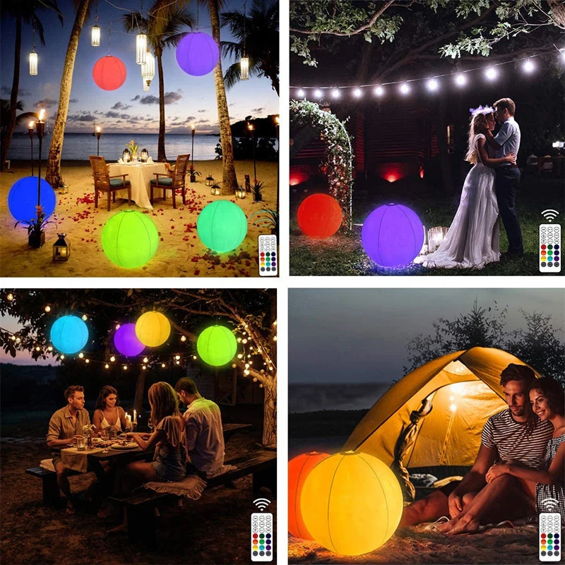 40cm LED Balloon Large Inflatable Glowing Beach Ball 16 Colors Remote Control Blow Up Balls Waterproof For Swimming Pool Party