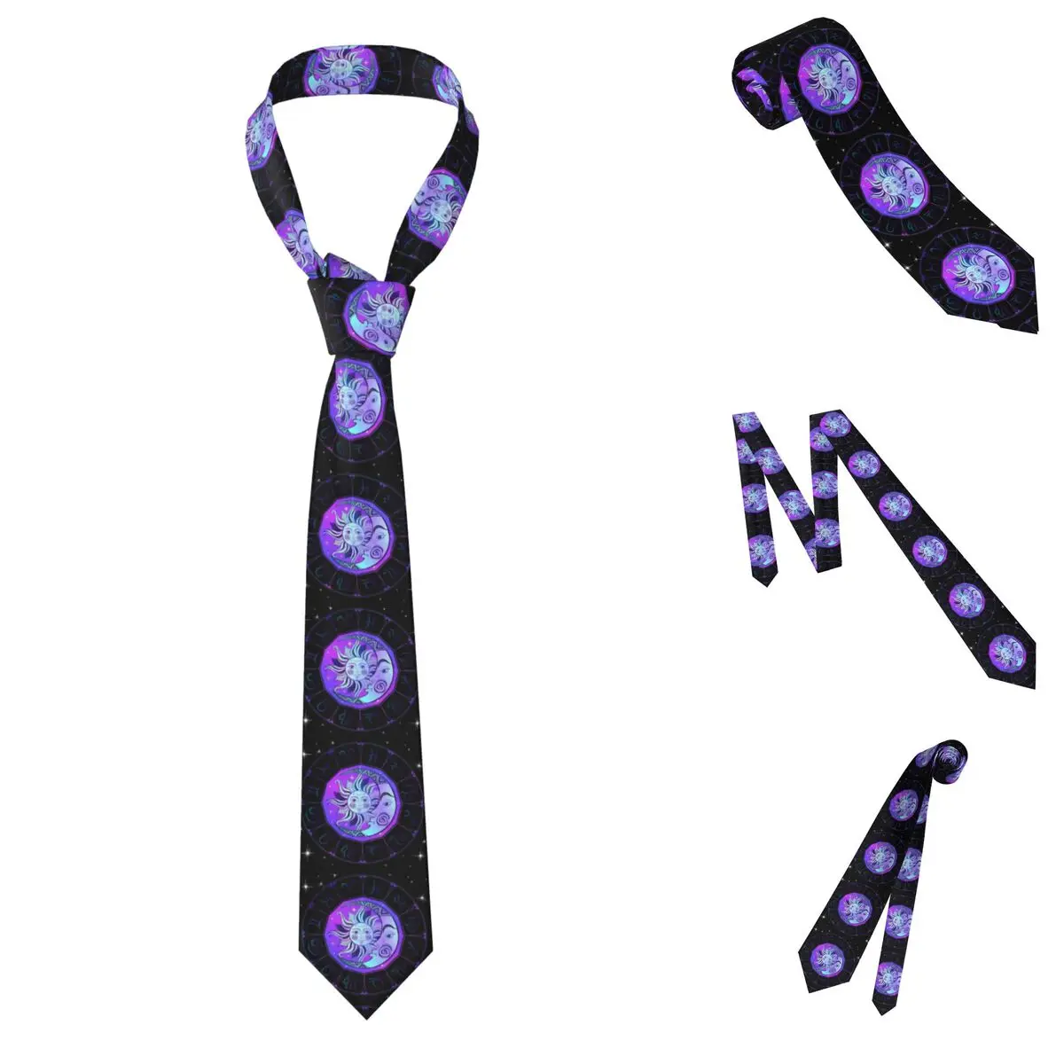 Zodiac Wheel Space Purple Necktie for Men Silk Polyester Slim Neck Ties Wedding Business Tie Casual Gravatas