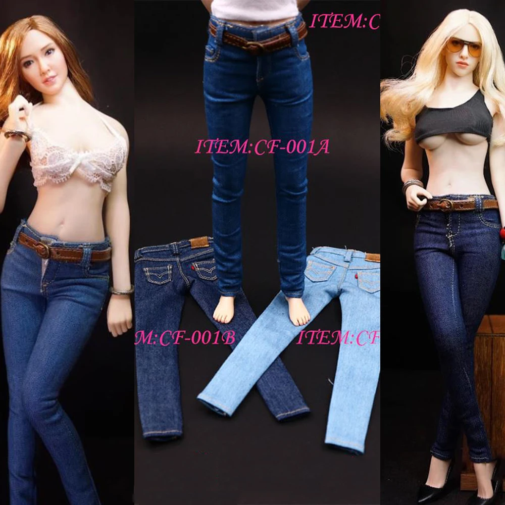 CF001 A/B/C 1/6 Scale Female Figure Clothes Women's Skinny Jeans with Leather Belt  for 12 Inch PH Doll Jiaoudol Action Figure