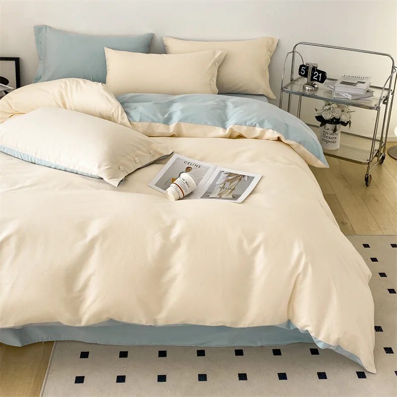 High-Quality Bedding Set,Solid Color Duvet Cover with Zipper, Pillow Sham with Button, Flat Sheet,Bed Set,Milkshake White