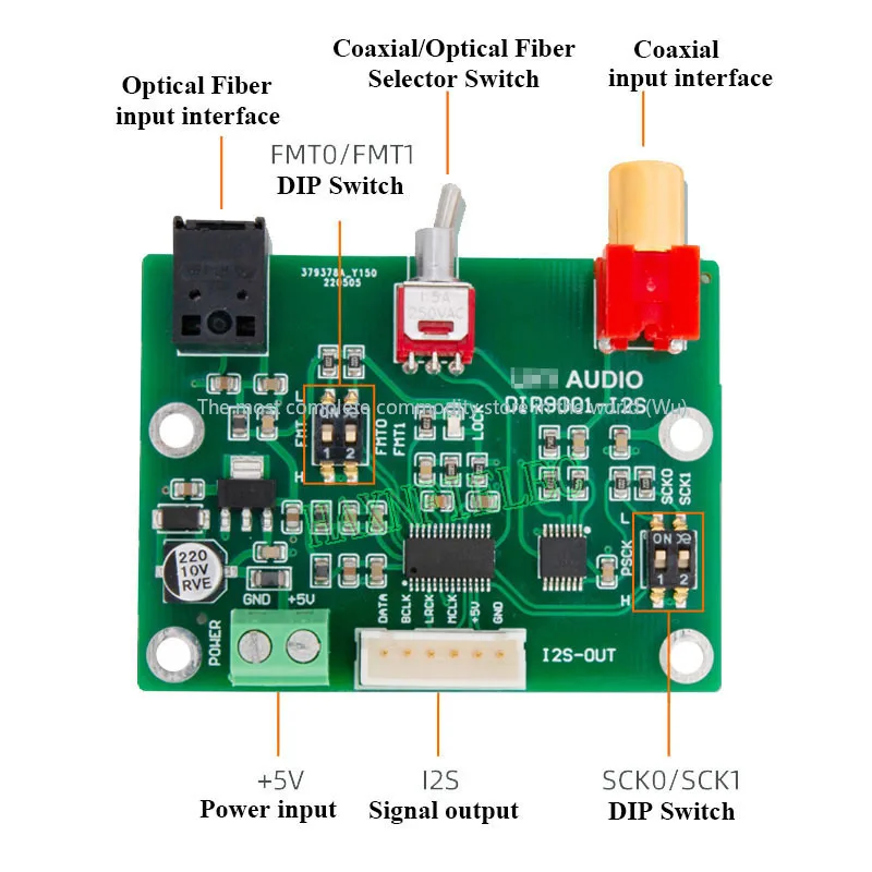 

HIFI Audio DIR9001 Module Conversion Board Coaxial Optical Fiber Receiving SPDIF To I2S IIS Output 24bit 96KHz