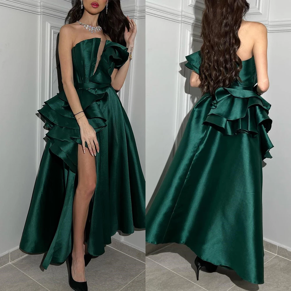 

Grace Formal Party Dress Sleeveless Sexy Prom Gown Backless A-line High Slit Satin Evening Dresses платья на торжество