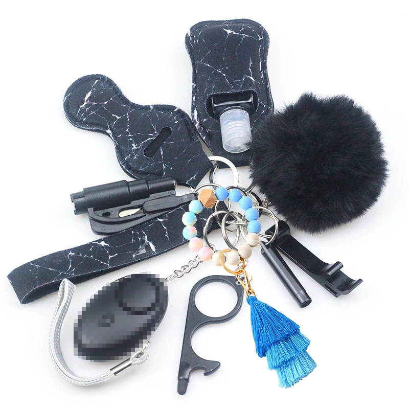 11pcs Mulheres Safety Survival Alarm Set Emergency Protection Safety defesa Braceletes Keychain Alarm com windows breaker