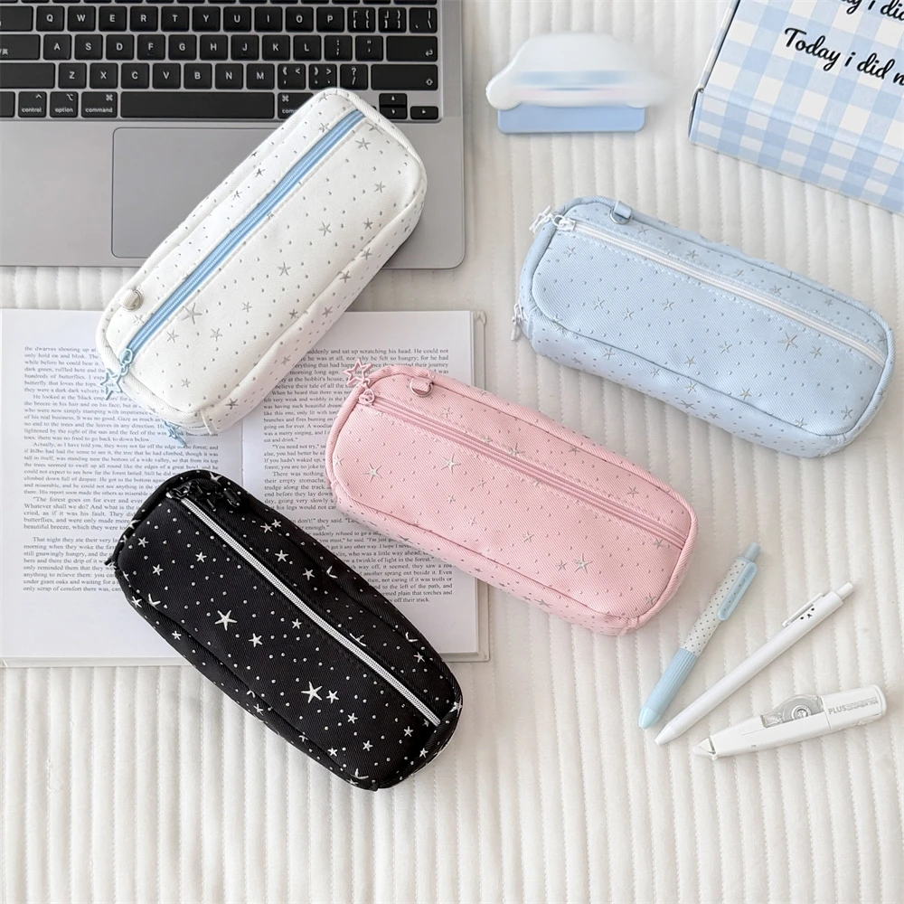 1pc Fashion Simple Stars Pencil Case Student Stationery Large Capacity Desktop Storage Pen Bag Kids Back to School Supplies