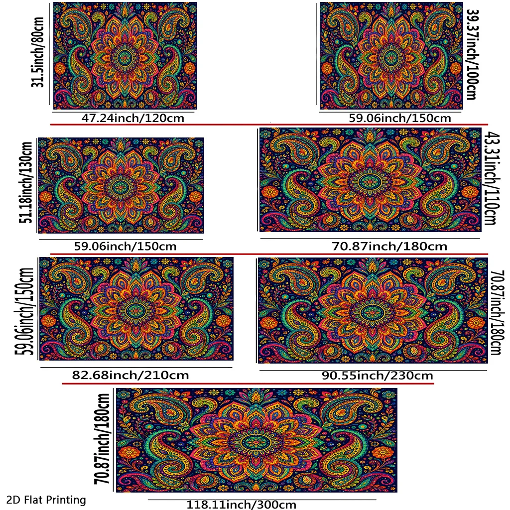 Vibrant Mandala Tapestry Boho Wall Hanging Bohemian Ethnic Indian Paisley Decoration Polyester Fabric Art for Home Living Room D