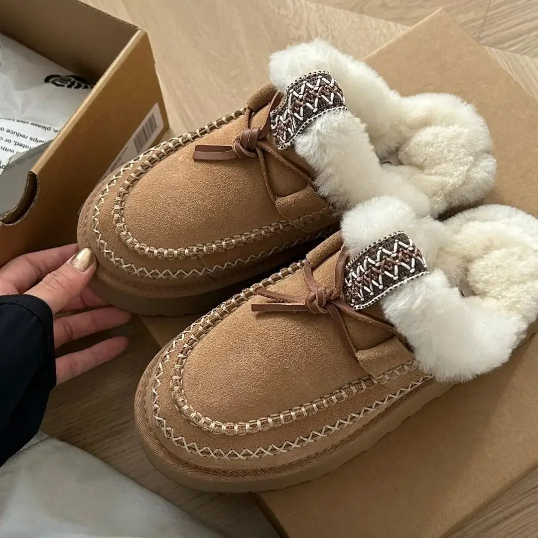 

2025 Quality Winter Wool Slippers, Women's Lazy Shoes Indoor Outdoor Flat Non-Slip Casual Hot Sale Footwear