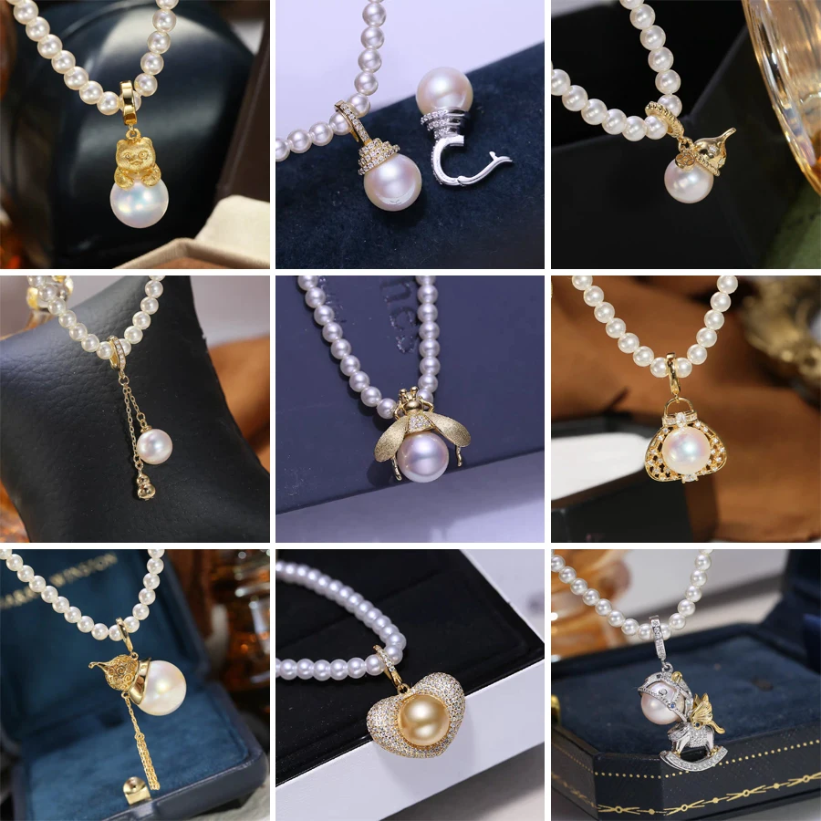 MeiBaPJ 38 Styles 3-4mm Small Pearls Necklace 925 Sterling Silver Pendant Fine Wedding Jewelry for Women