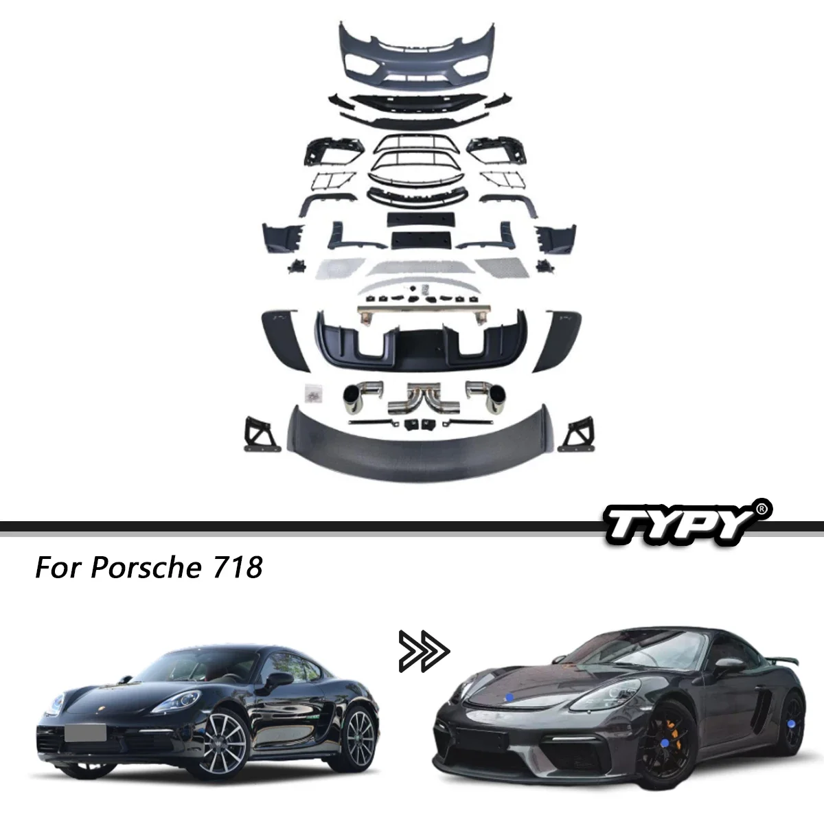

Car Body Kit For Porsche 718 Cayman Boxster Modification GT4 Front Rear Bumper Tail Wing Rear Spoiler