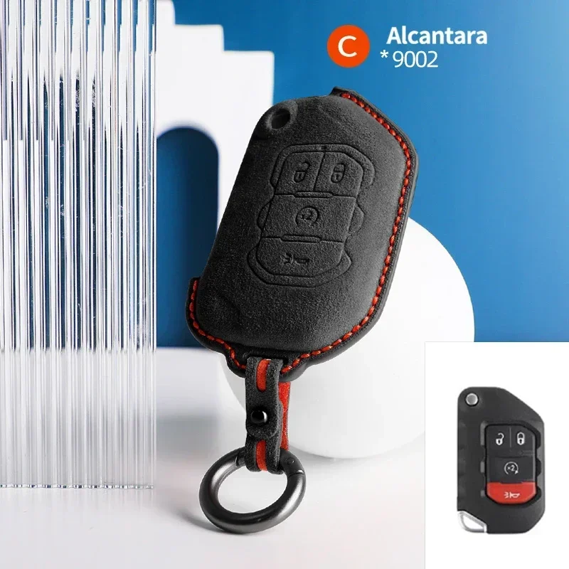 

Alcantara Fur KeyBag Car Remote Key Case Cover Shell Keychain For Jeep Gladiator JT JLU Wrangler TJ JL 2018 2019 2020 2021