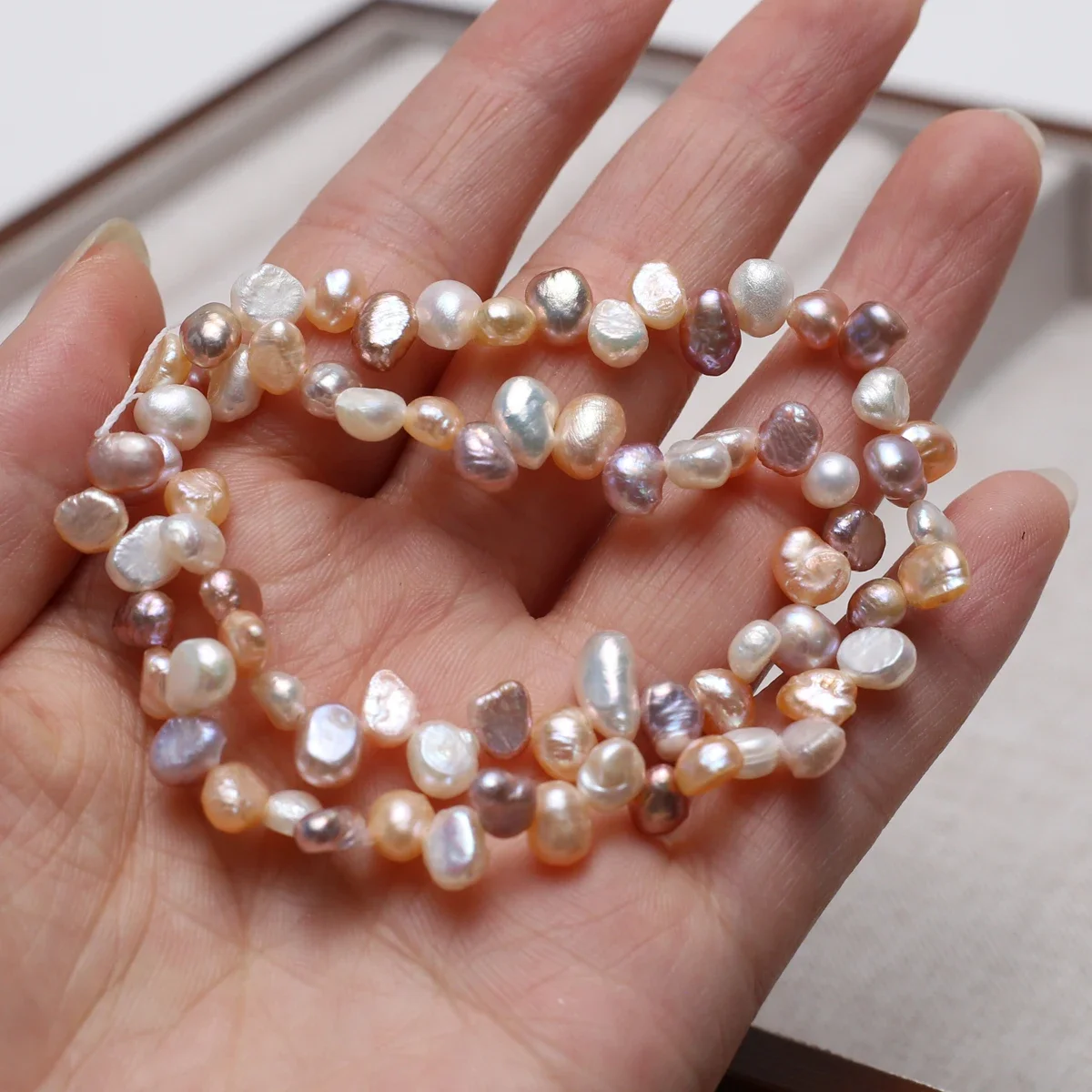 5-6 مللي متر AA المياه العذبة الطبيعية الملونة الثلاثي حفرة اللؤلؤ حبة مجوهرات جعل هدية عقد دي اي واي سوار إكسسوارات الزفاف النساء #4