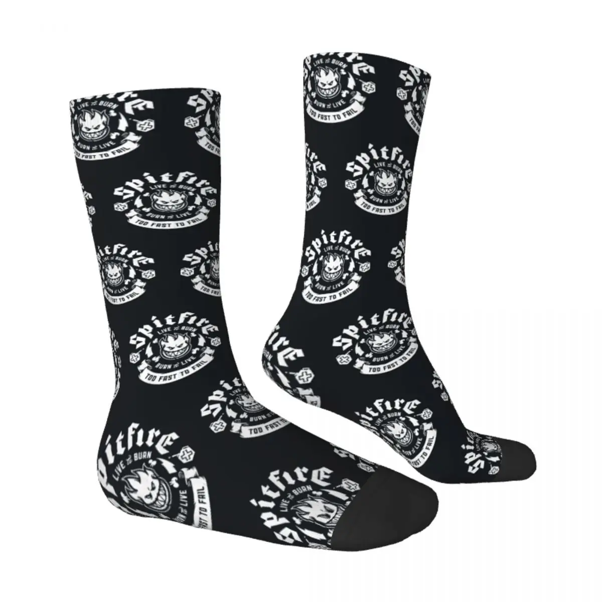 Too Fast To Fail Crazy Men's Socks Spitfire Cool Skate Unisex Street Style Pattern Printed Funny Happy Crew Sock Boys