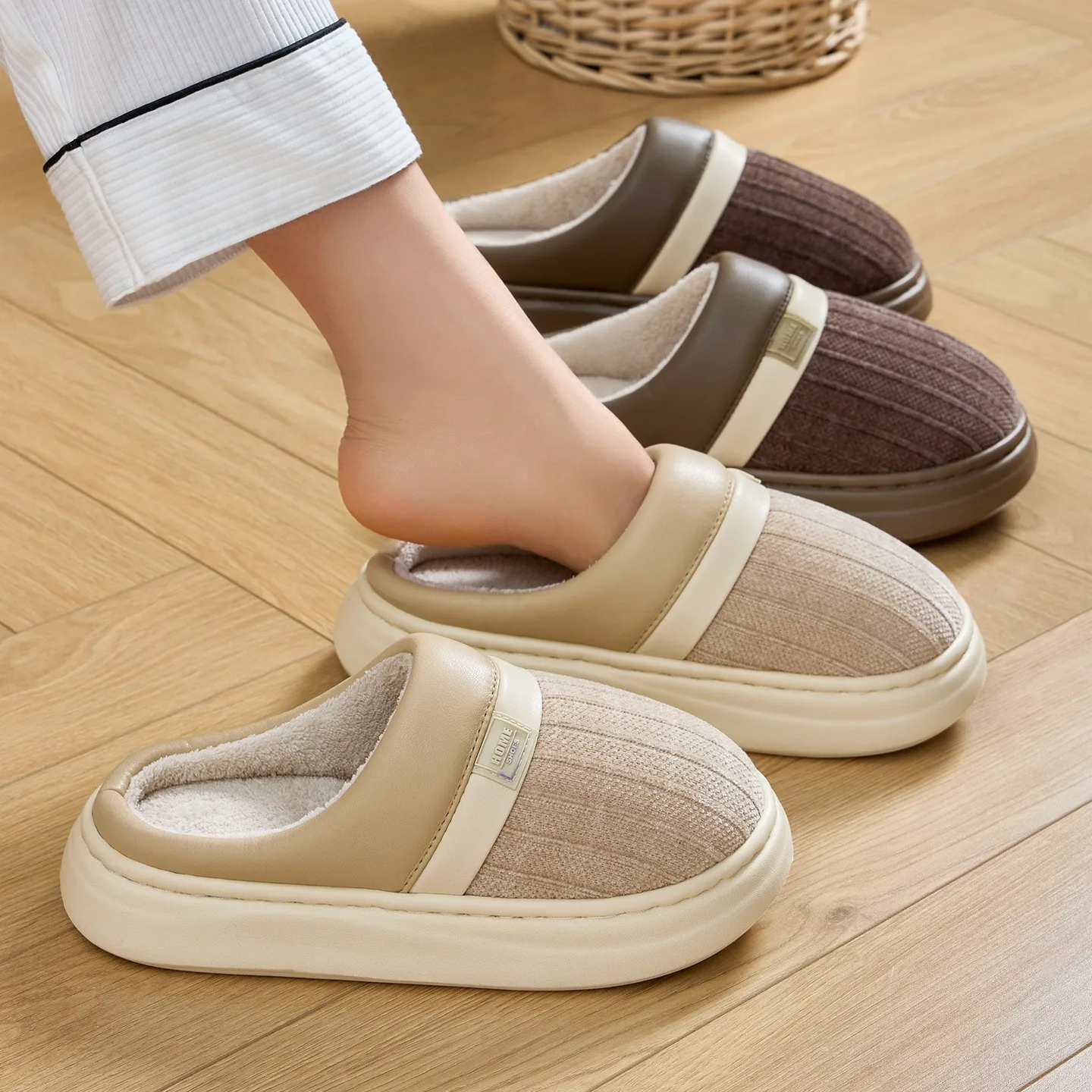 Autumn Winter Slippers Thick Sole Men's Cotton Slipper Indoor Anti-slip Women Warm Shoes Comfortable Couple's Home Furry Slides