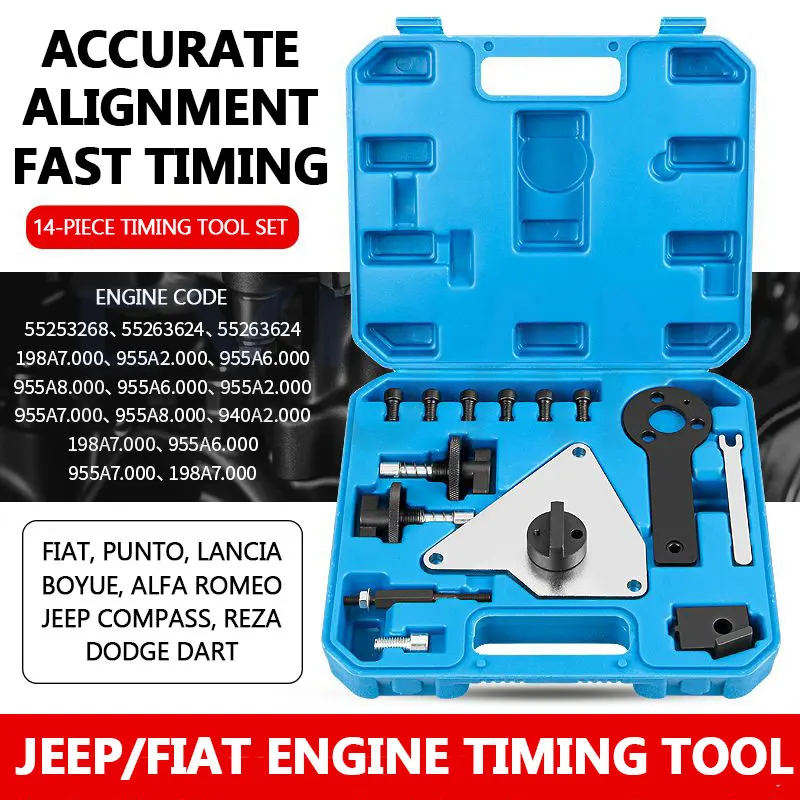 

14 шт. набор инструментов для синхронизации двигателя для Alfa Lancia Delta Romeo Jeep Fiat Multiair 1.4 с чехлом для переноски, перчатки, инструмент для ремня двигателя, инструмент для синхронизации