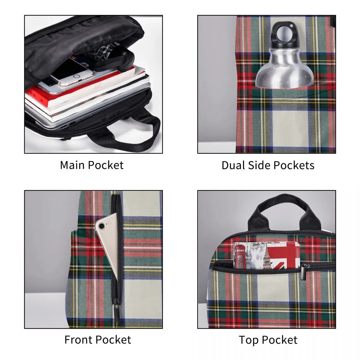 Stewart Dress Scottish Tartan Backpack Daypack Large Capacity Kids BookBag School Bag Shoulder Bags for Men Women view 5