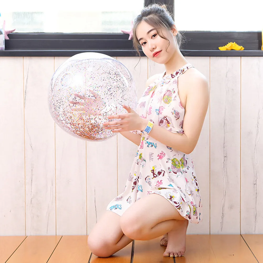 6 Pack Inflatable Beach Balls with Shiny Sequins PVC Swimming Pool Toys for Kids Indoor Outdoor Party Play