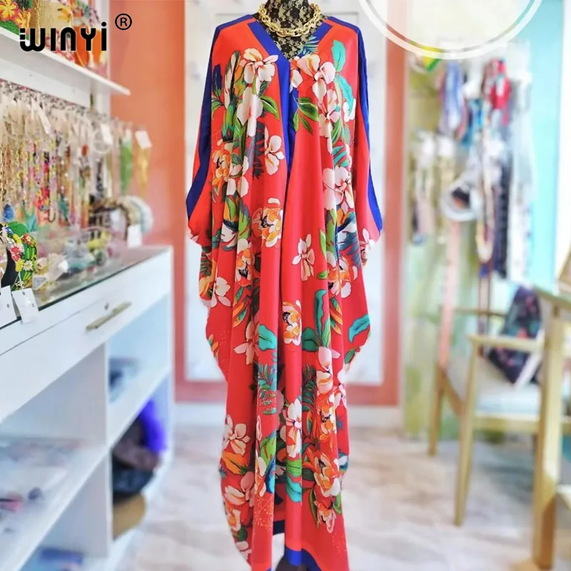 WINYI V-neck Africa Fashion Women prom Sexy Boho Summer Casual twill Floral Fashion printing Evening Party Beach Long Maxi Dress