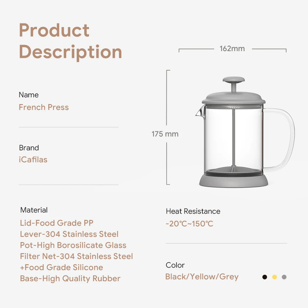 1000ML/600ML Französisch Presse Kaffeemaschine Hohe Borosilikatglas Haus Kaffee Brewer Milch Schaum Aufschäumer Barista tee Maker – Detail 25
