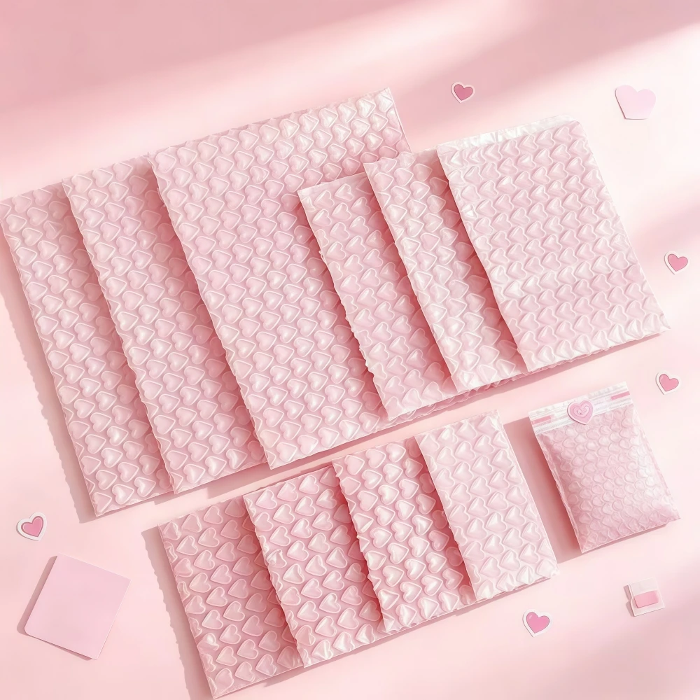 10–30 Stück rosa Herz-Luftpolstertaschen, stoßfeste, gepolsterte Schaumstoff-Umschlagtaschen, Express-Versand, schützende Luftpolsterverpackungsbeutel – Detail 1