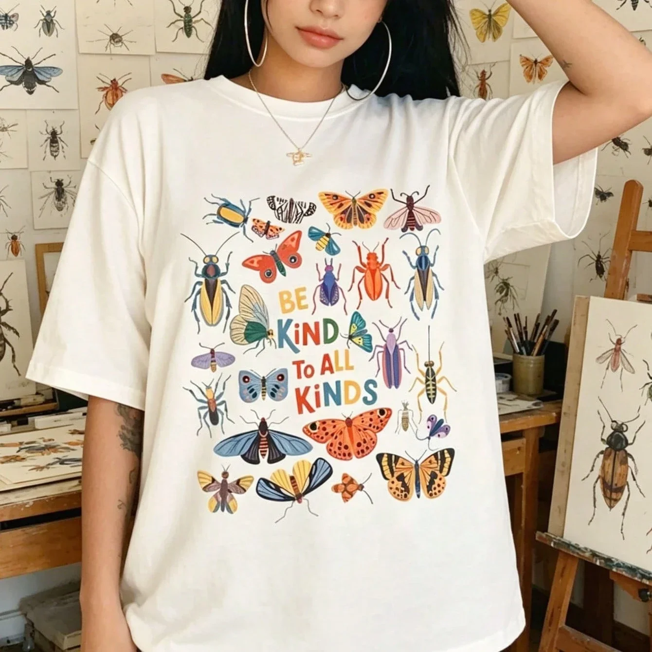 Be Kind To All Kinds Graphic Shirt Entomology Insect Collector Women T-shirt Insect Birthday Entomology Shirt Bug Lover Shirt