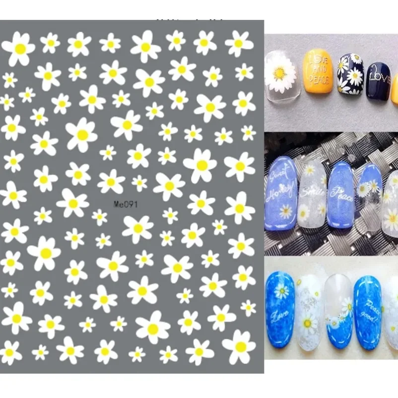 Nagel kunst Blume Gänseblümchen geprägte Aufkleber Nagels chieber Abziehbilder Gänseblümchen weiße Blumen Blüten blätter Blumen zurück Kleber Nagel Aufkleber Dekoration