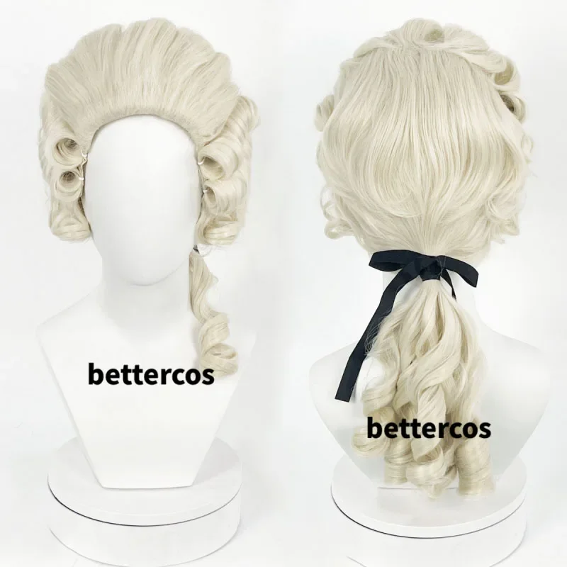 High Quality Lawyer Judge Baroque Curly Costume Wigs Deluxe Historical Synthetic Long Blonde Cosplay Wig For Halloween   Wig Cap