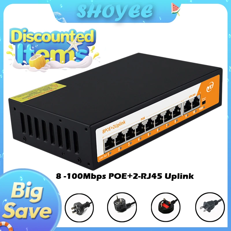 New 10-Port POE RJ45 Ethernet Switch with for 802.3af/at Smart Managed Uplink Unmanaged Plug and Play,for IP Camera/NVR