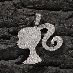 Uwin Doll Head Pendant Chain Micro Pave Iced Out Cubic Zircon Charms Tennis Chain Ponytail Hip Hop Necklace Jewelry For Gift
