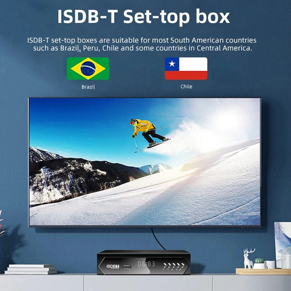 ISDB-T Set Top Box 1080P HD Terrestrial Digital Video Broadcasting TV Receiver with HDMI RCA Interface Cable for Brazil/Chile