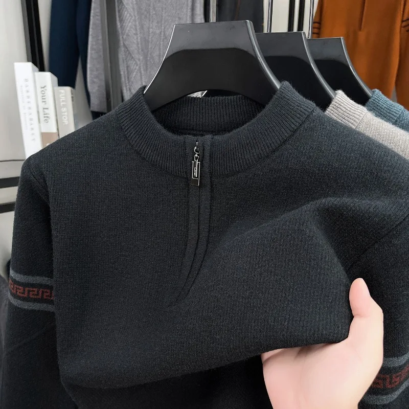 

Knitted Sweater Men's Sweater Autumn/winter 2025 New Base Shirt Half Zipper High Neck Middle-aged Silky Smooth Fabric