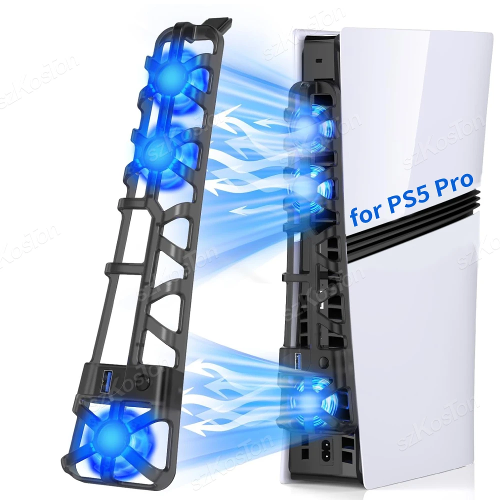 3 High-speed Cooling Fan For PS5 Pro Game Consoles with USB Port&Dynamic Blue LED Light for Playstation 5 Pro Gaming Accessories