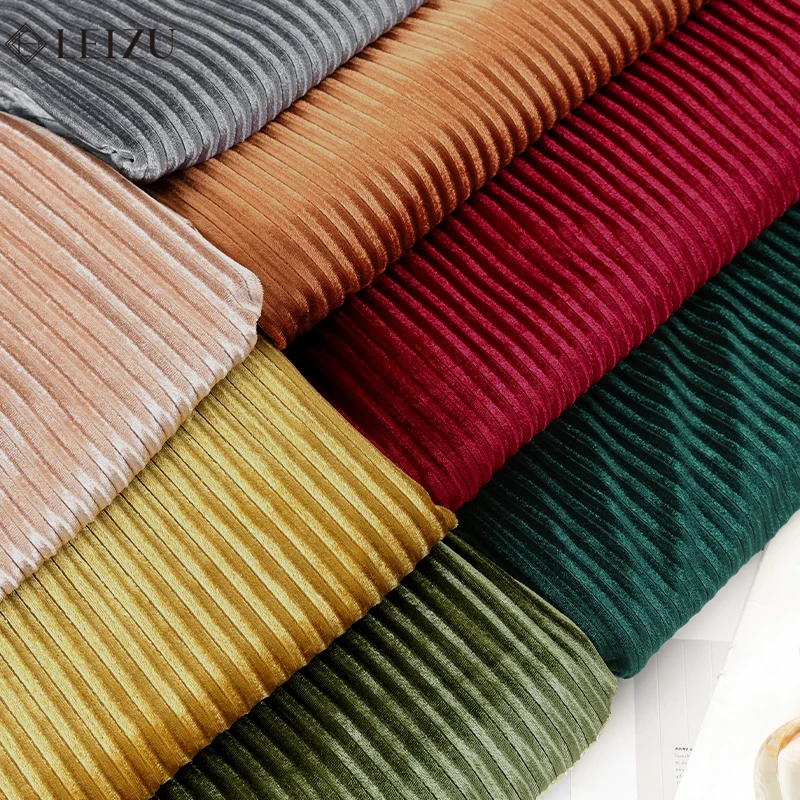 0.5/1/2/3Yard Elastic Ribbed Textured Pleated Velvet Fabric Stripe Luster DIY Christmas Background,Wedding Decorate,Clothing